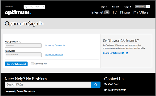 optimum login account